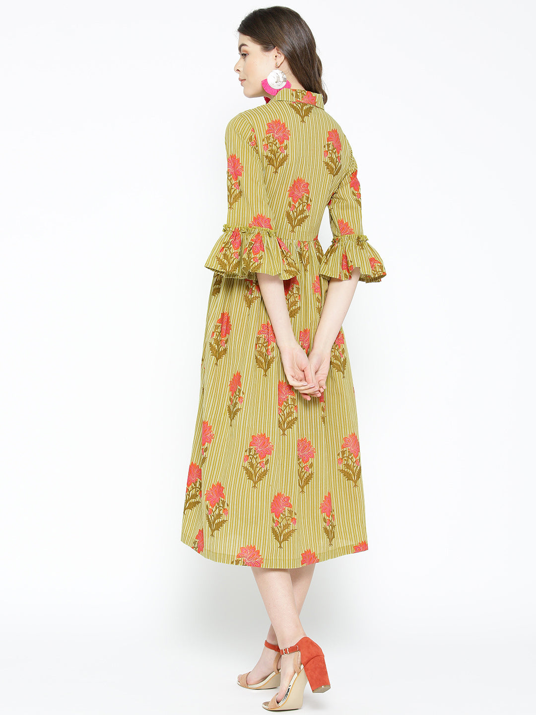 Womens Green Floral Printed Cotton Kurta