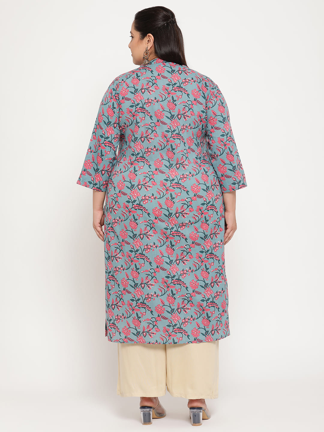 Women Blue Floral Print Plus Size Kurta