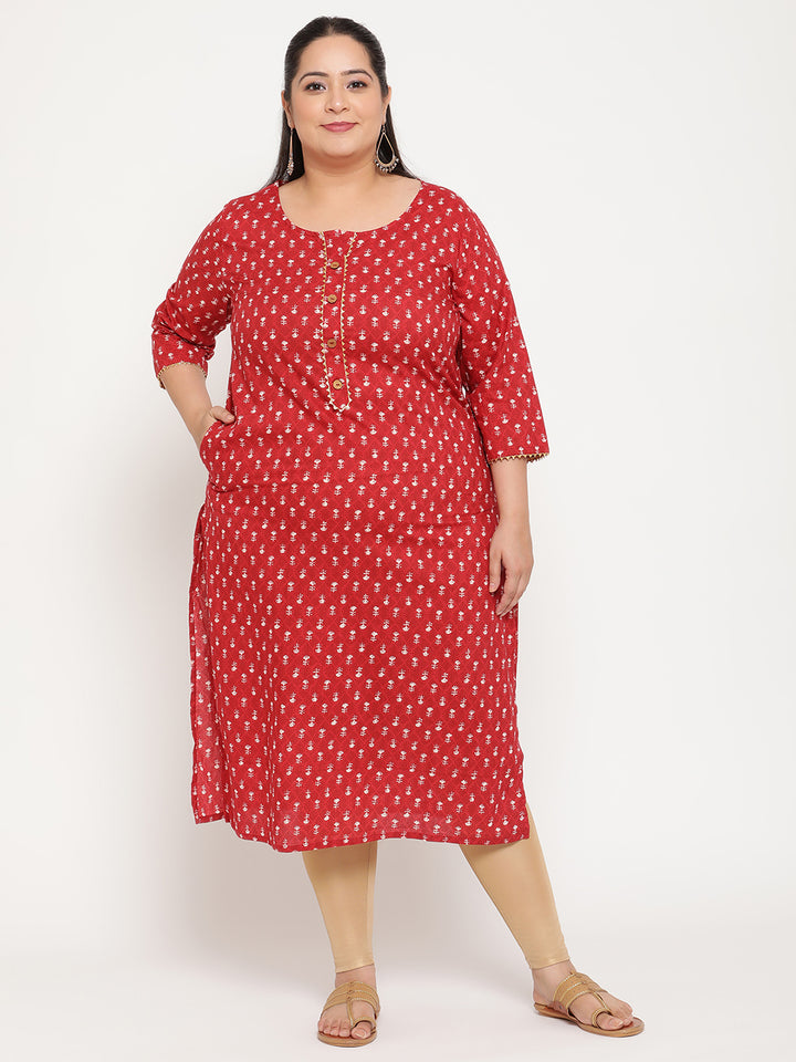 Women Red Printed Plus Size Straight Kurta