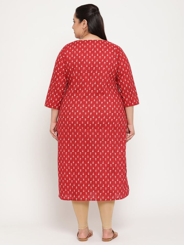 Women Red Printed Plus Size Straight Kurta