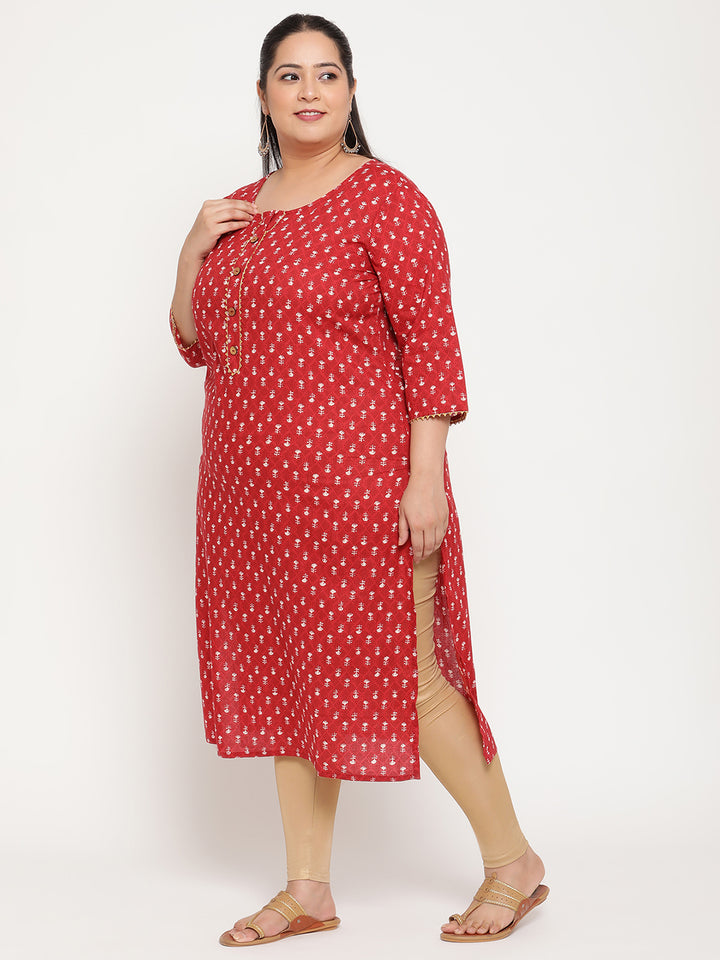 Women Red Printed Plus Size Straight Kurta