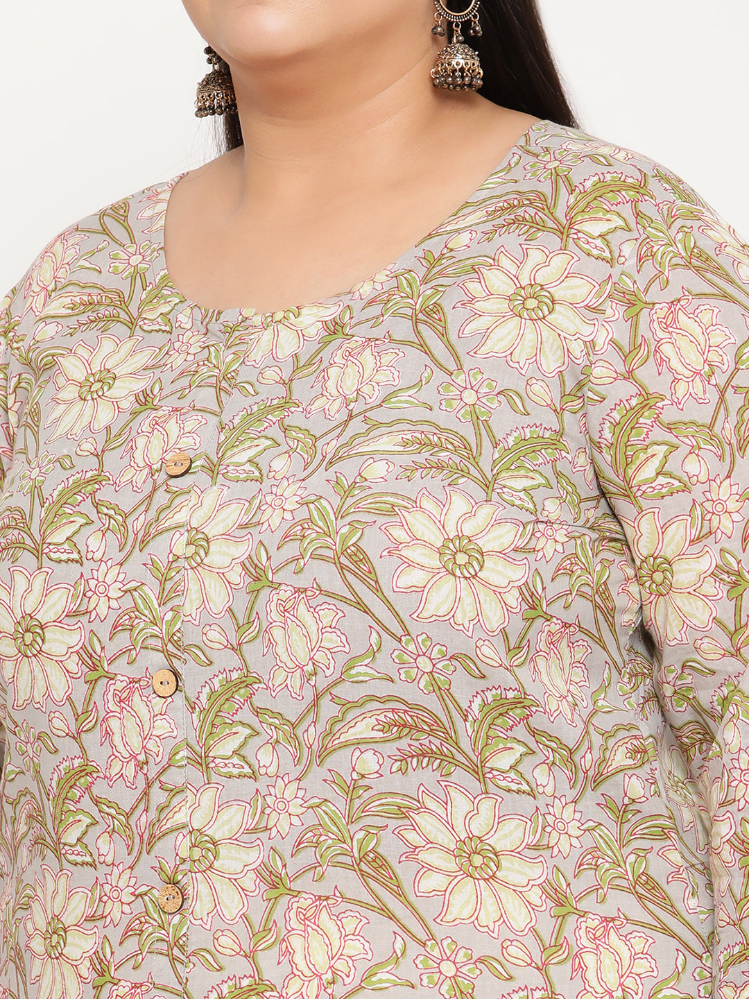 Women Green Printed Plus Size Straight Kurta