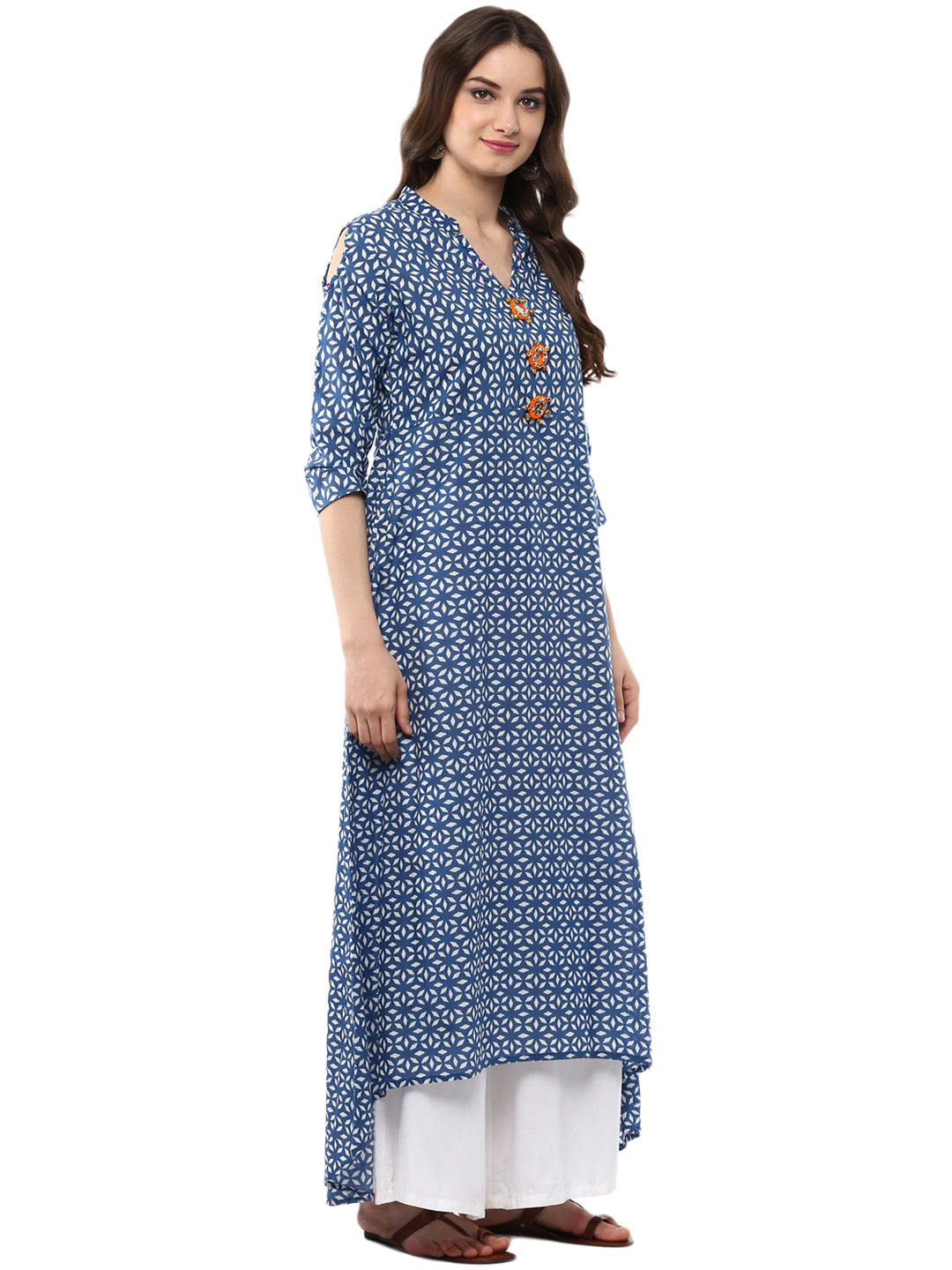 Women Blue Printed A-line Long Kurta