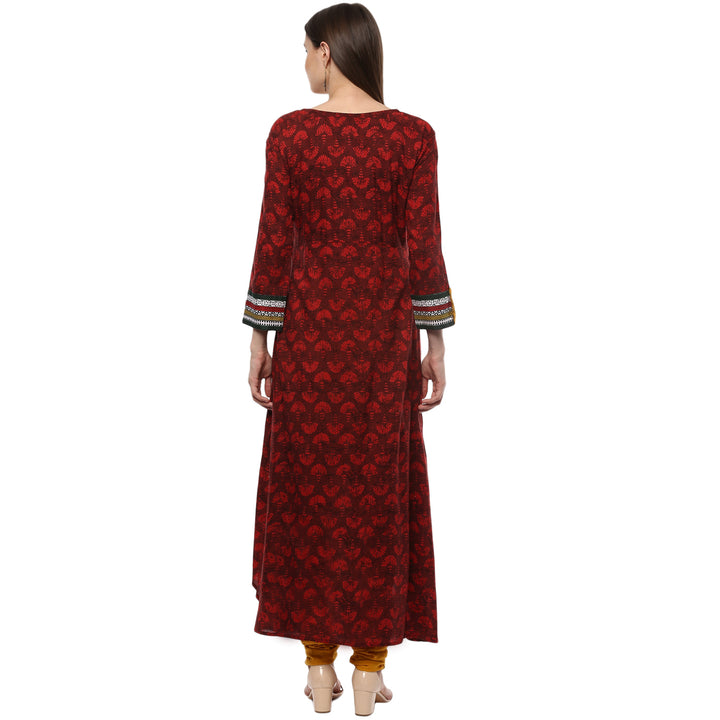 Women Maroon Printed A-line High Low Kurta