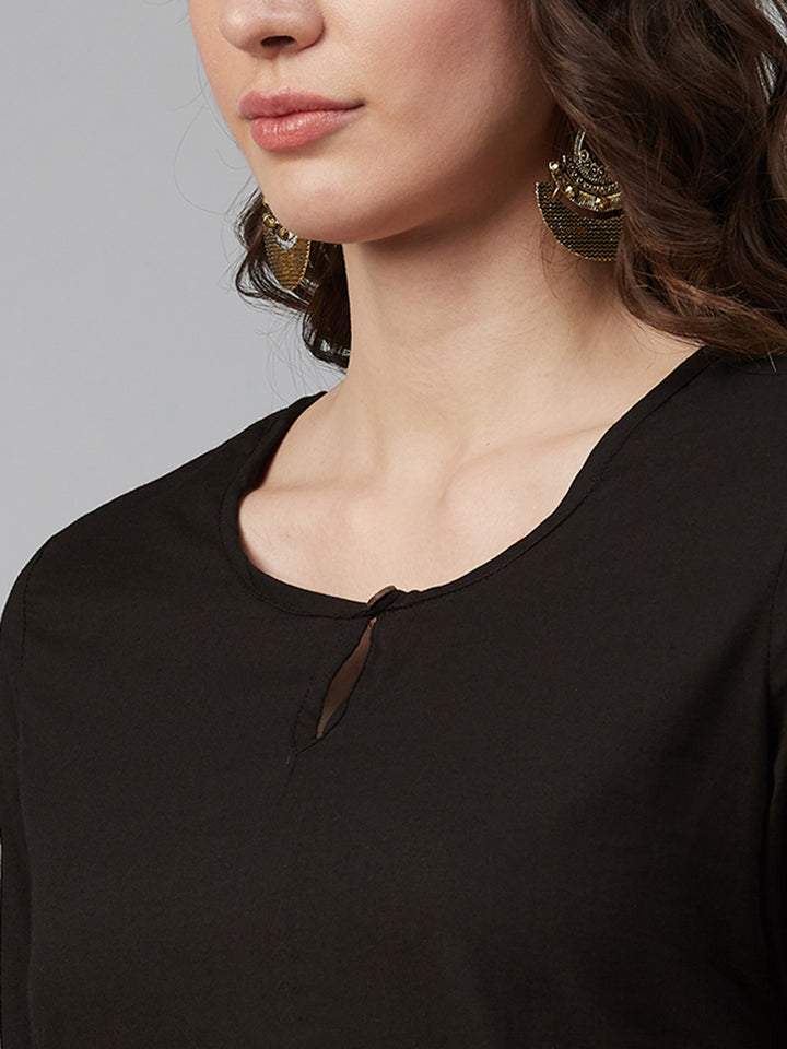 Women Black Solid Pure Cotton Kurta