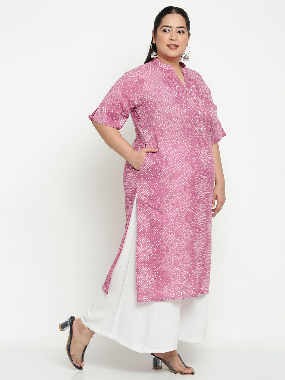 Women Purple Printed Plus Size Kurta