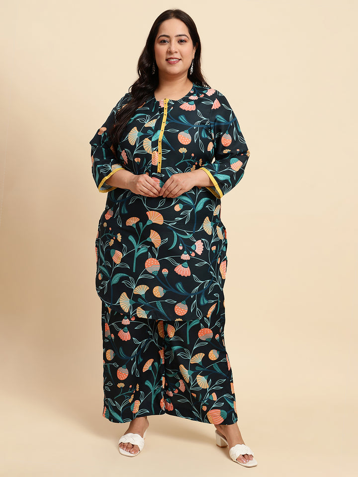 women Black Printed Plus Size Co-ord Set-NB135PL-CO