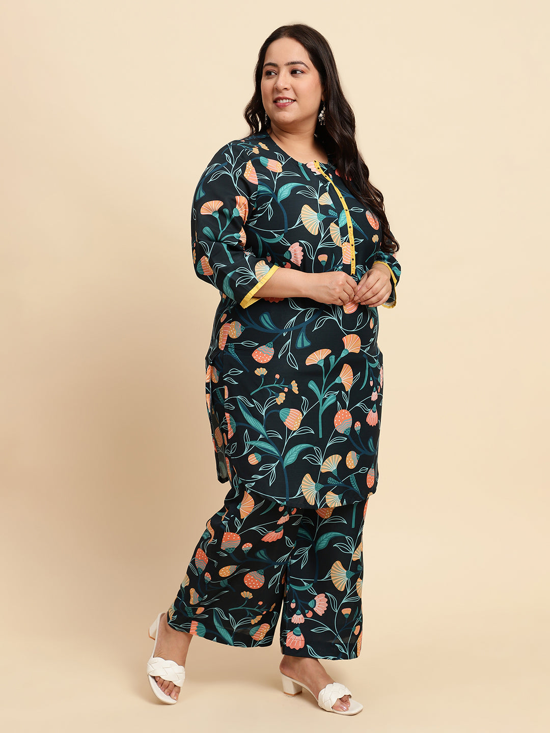 women Black Printed Plus Size Co-ord Set-NB135PL-CO