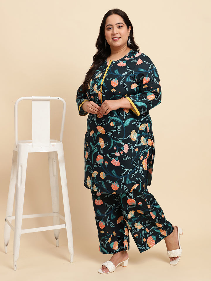 women Black Printed Plus Size Co-ord Set-NB135PL-CO