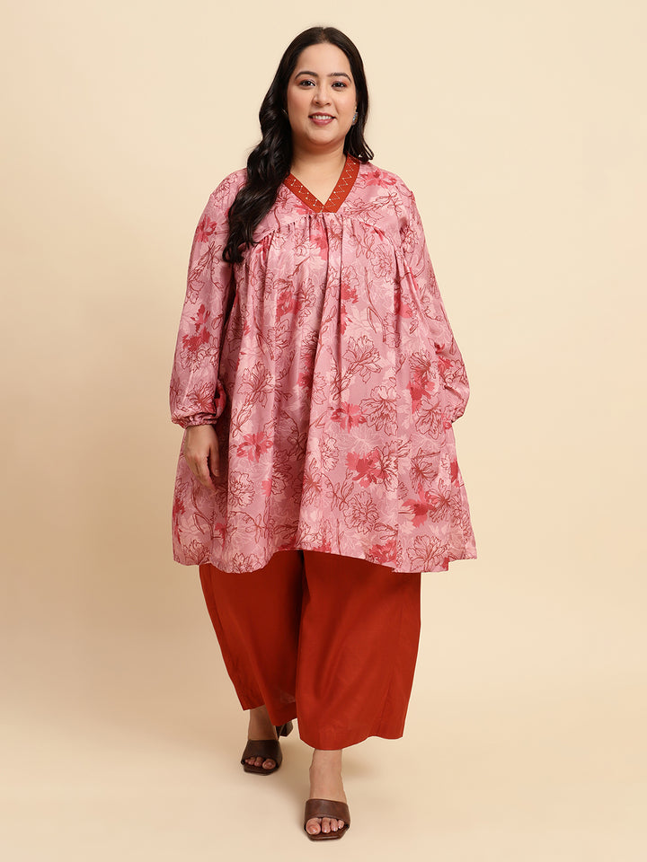 women Peach Printed Plus Size Co-ord Set