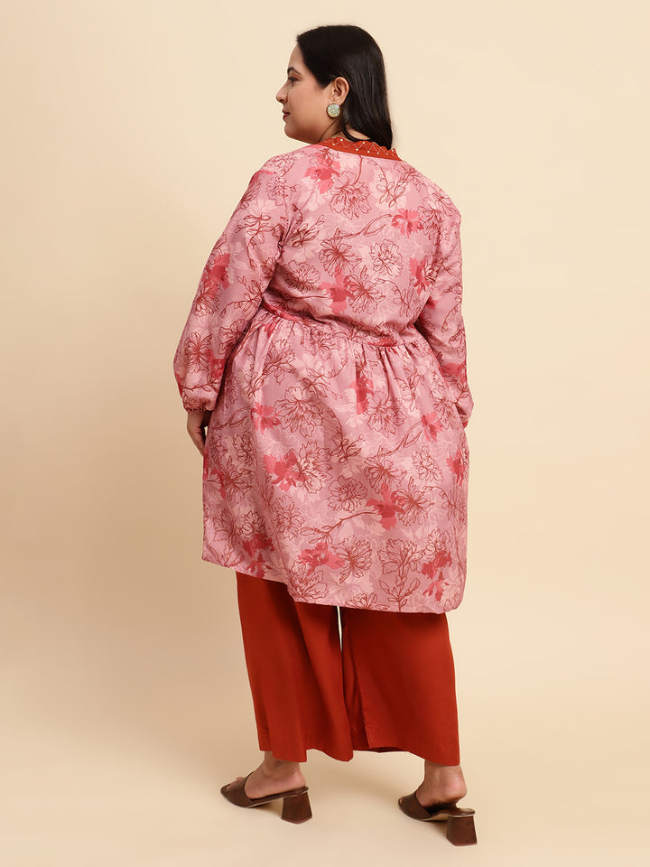 women Peach Printed Plus Size Co-ord Set