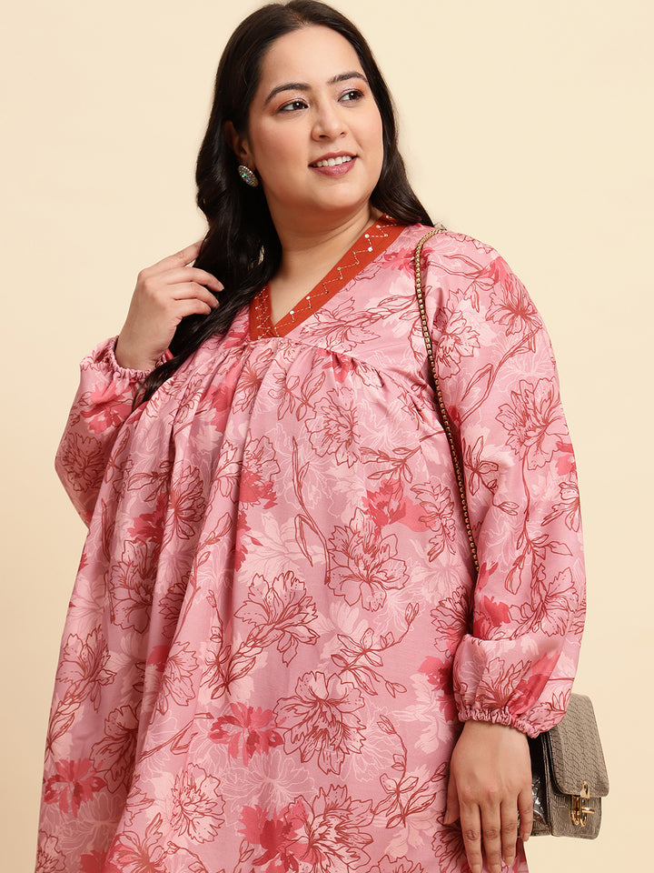 women Peach Printed Plus Size Co-ord Set