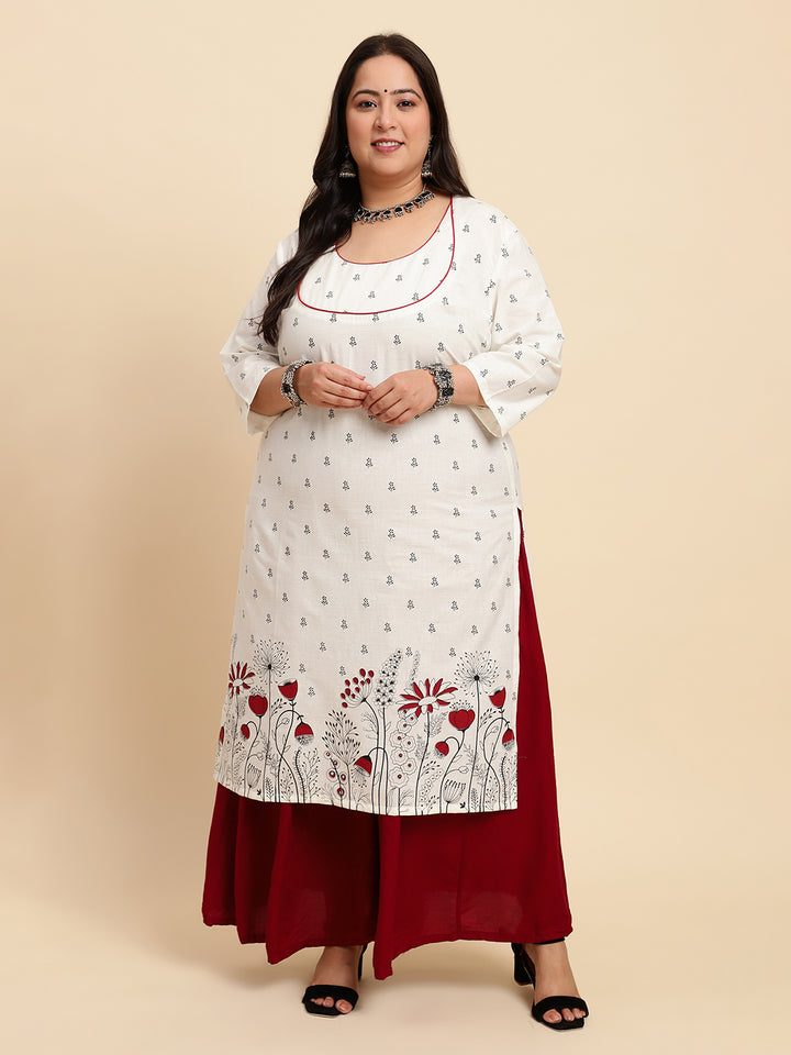 Women White Printed Plus Size Kurta