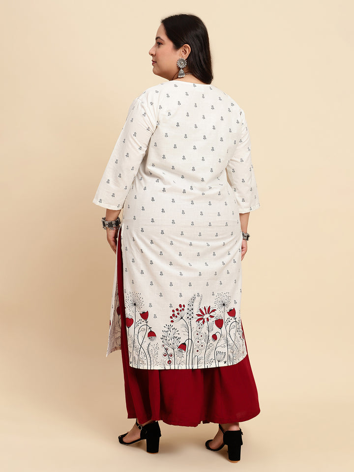 Women White Printed Plus Size Kurta