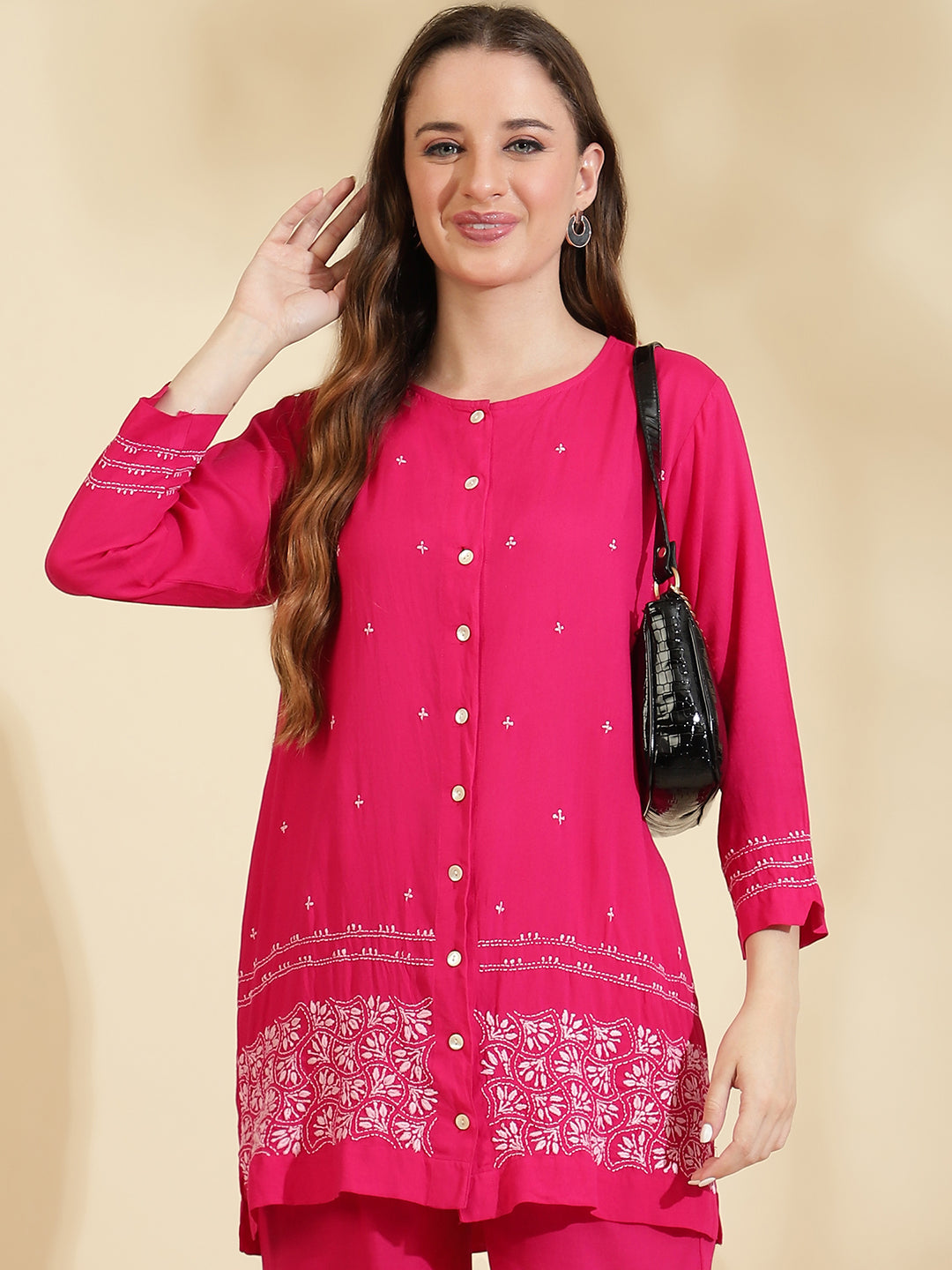 Womens Pink Embroidered Co ord Set