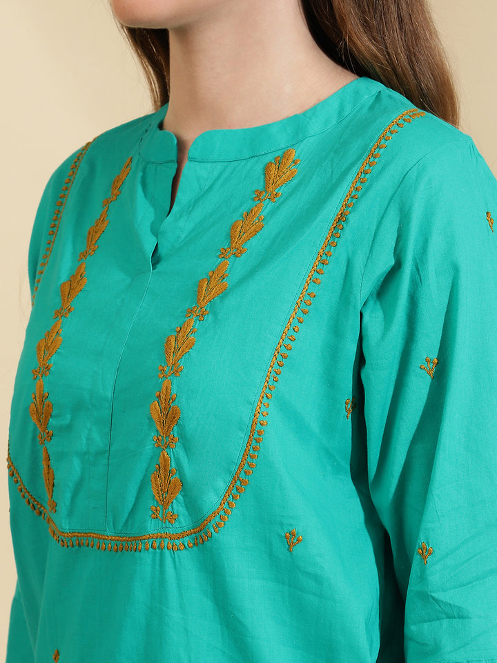 Womens Green Embroidered Co ord Set