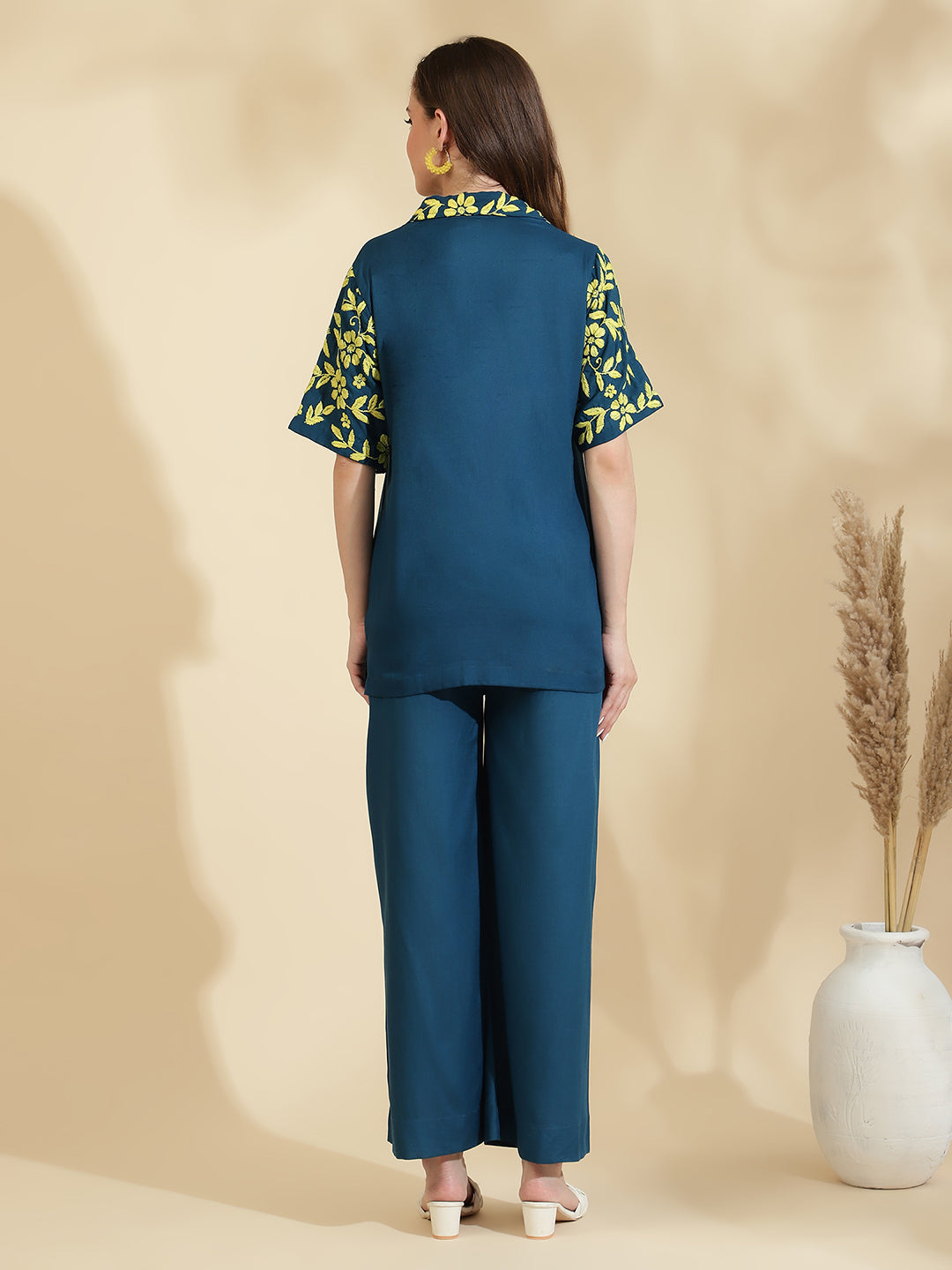 Womens Blue Embroidered Co ord Set