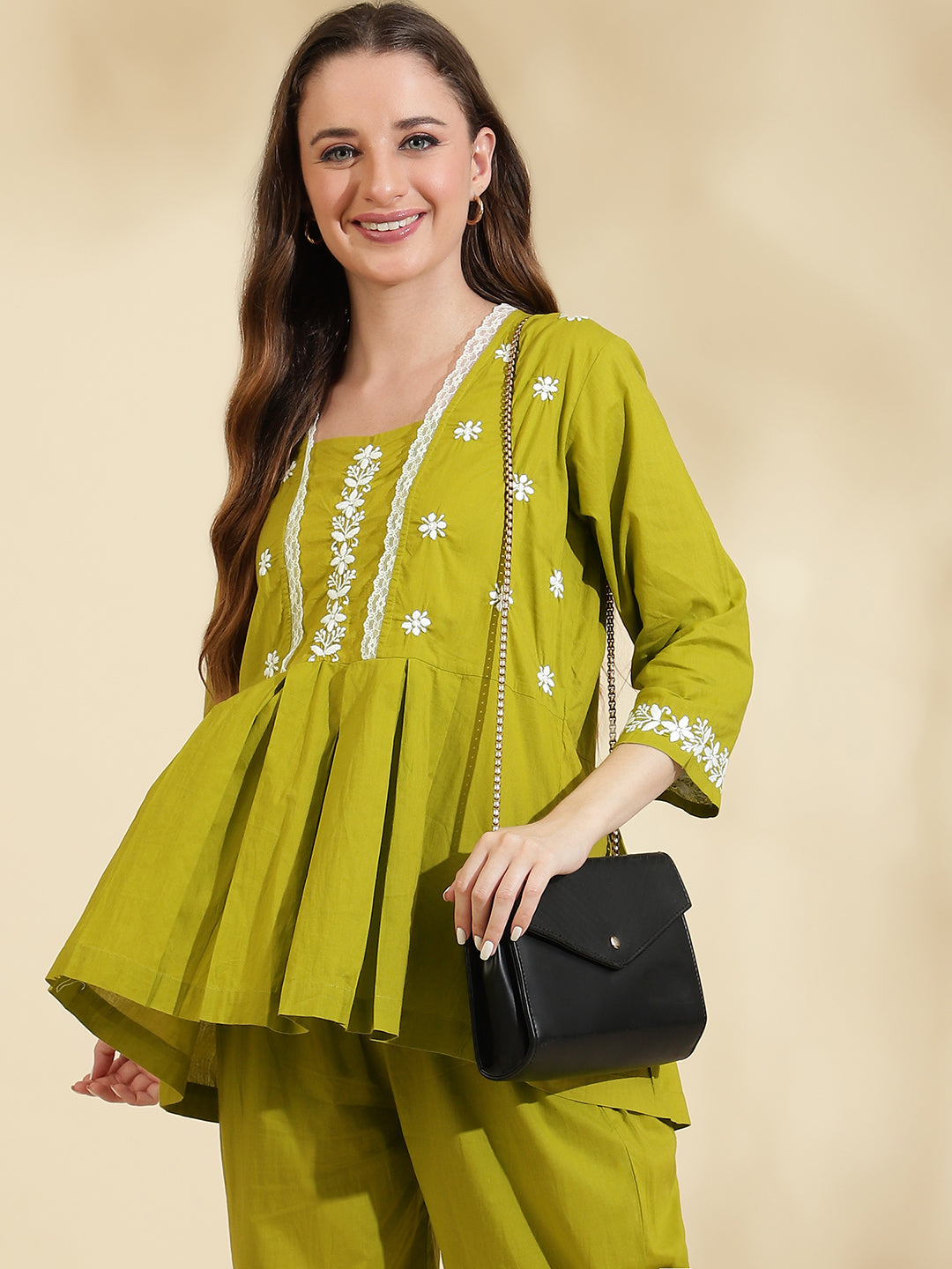 Womens Sea Green Embroidered Co ord Set