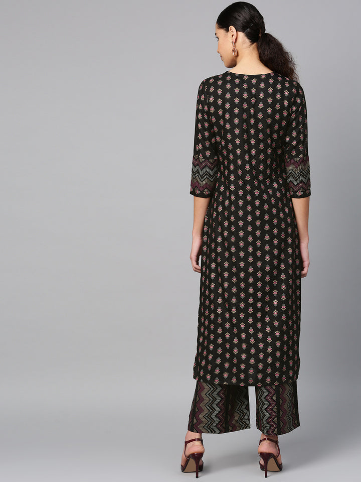 Women Black Printed Kurta with Palazzos