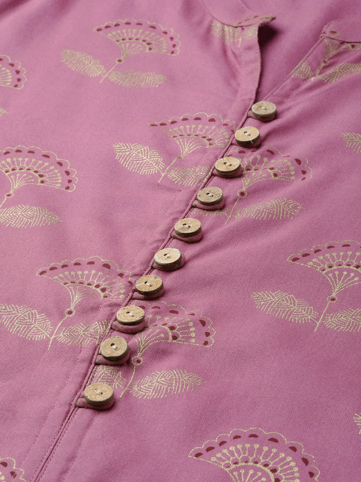 Women Mauve Gold Printed Kurta with Palazzos