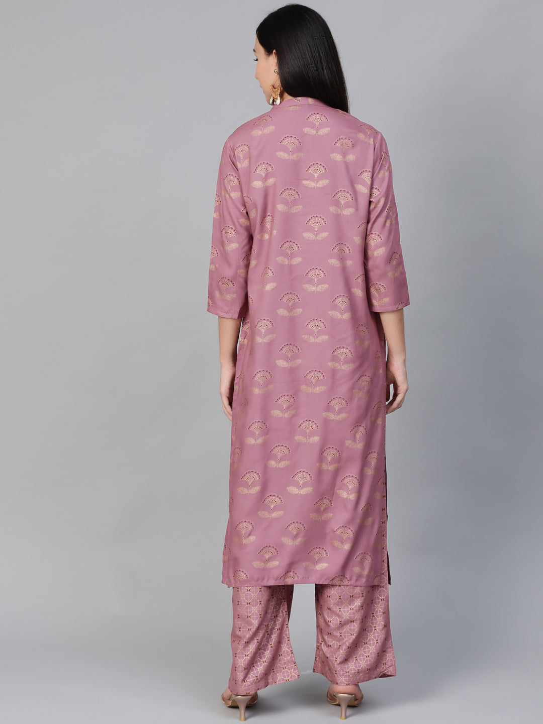 Women Mauve Gold Printed Kurta with Palazzos