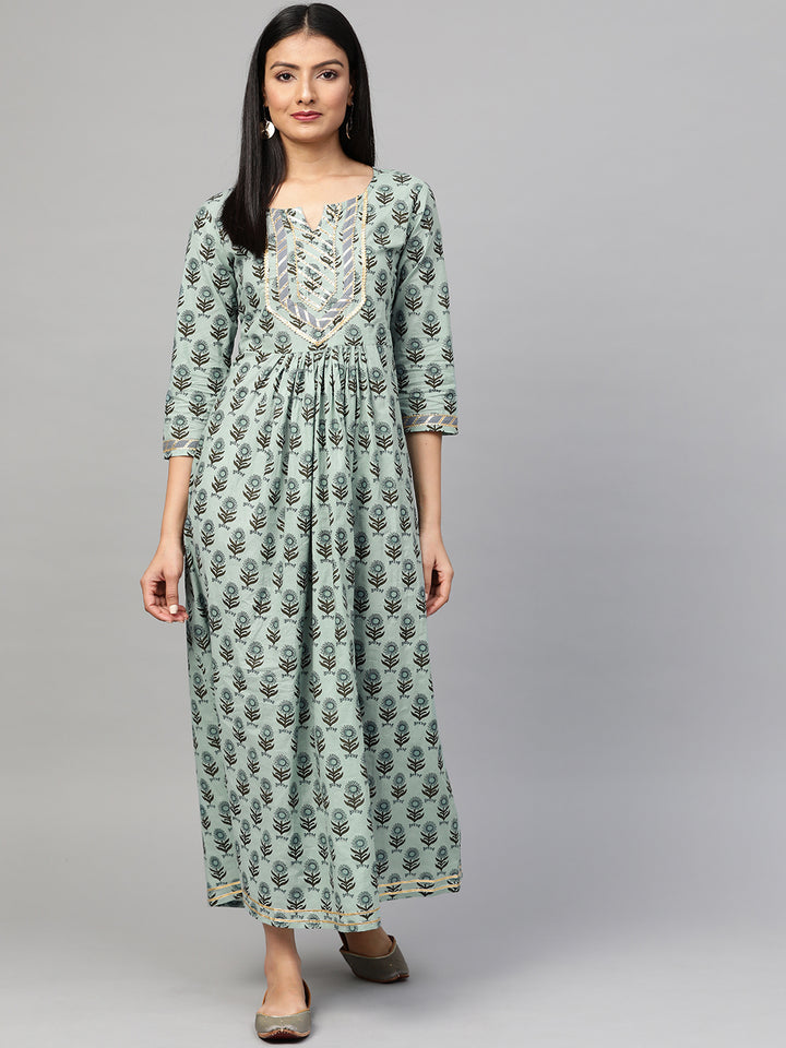 Women Green Printed Gota work Kurta