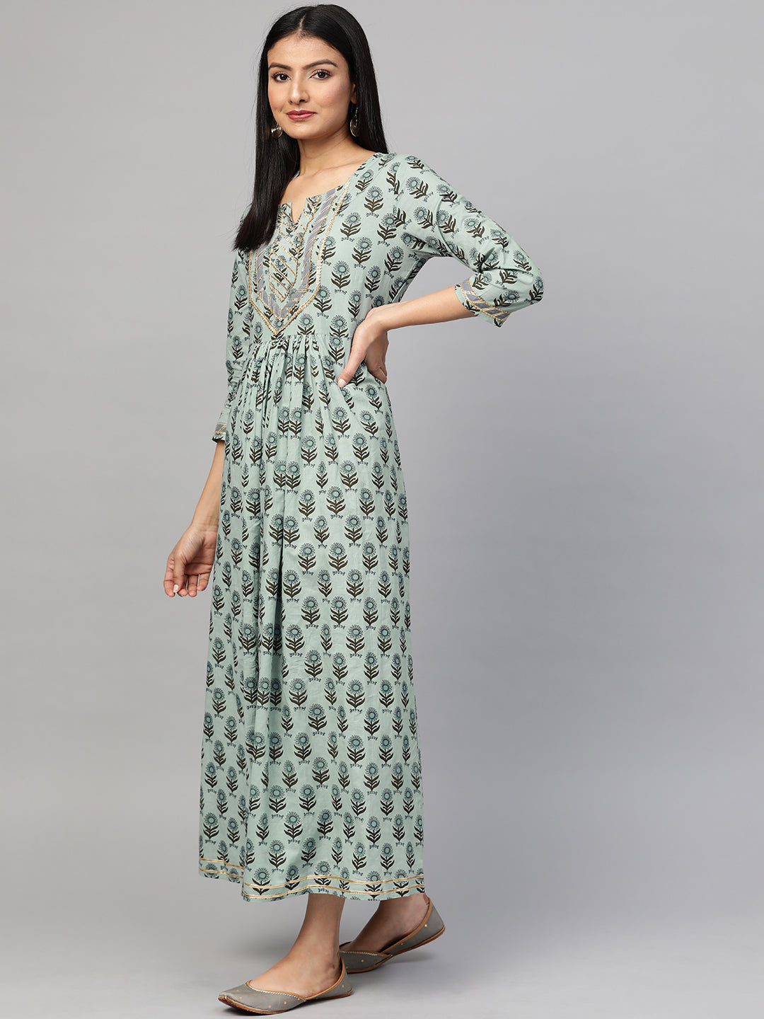 Women Green Printed Gota work Kurta