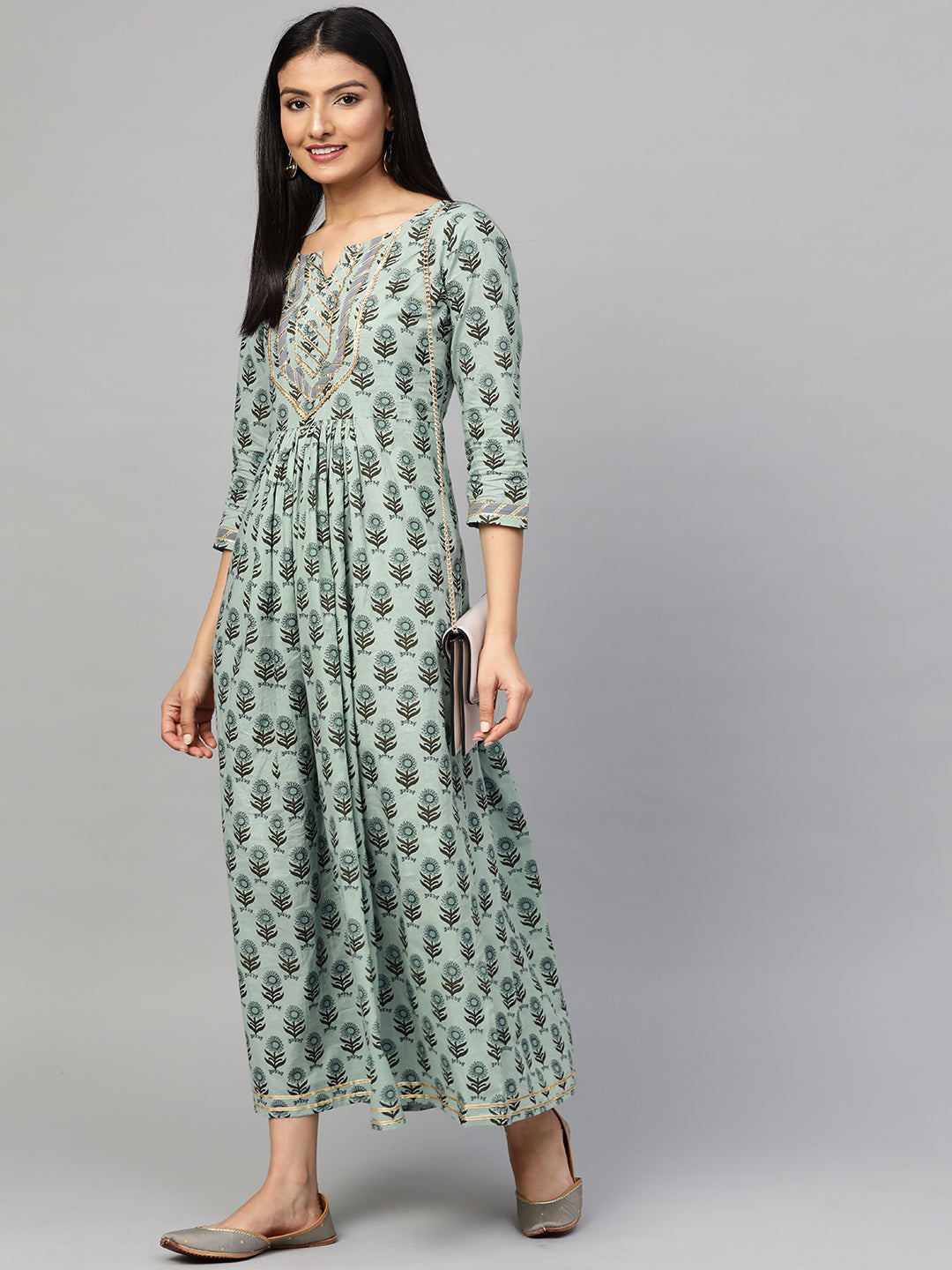 Women Green Printed Gota work Kurta