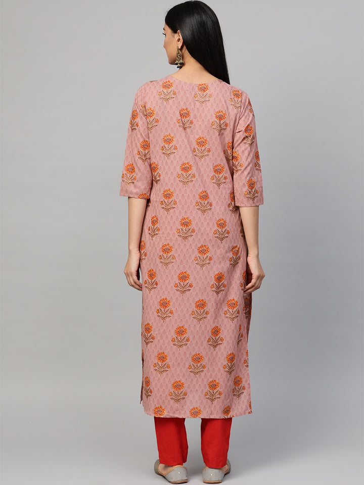 Women Mauve Printed Hand Detailing Long Kurta