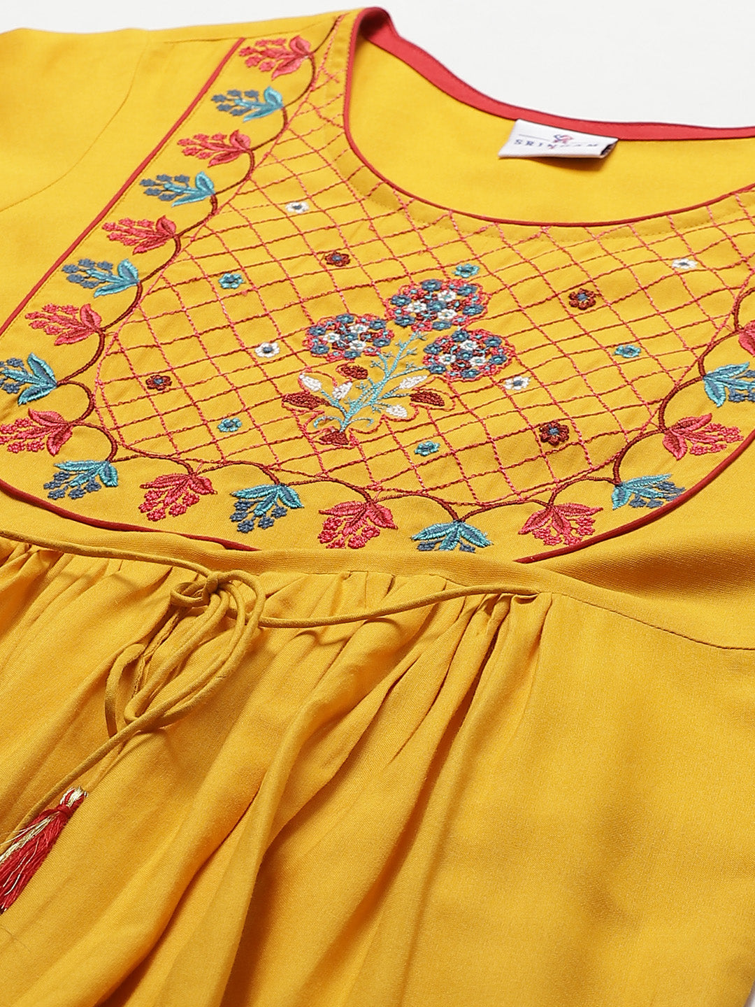 Women Yellow Embrodiered Thread work Long Kurta