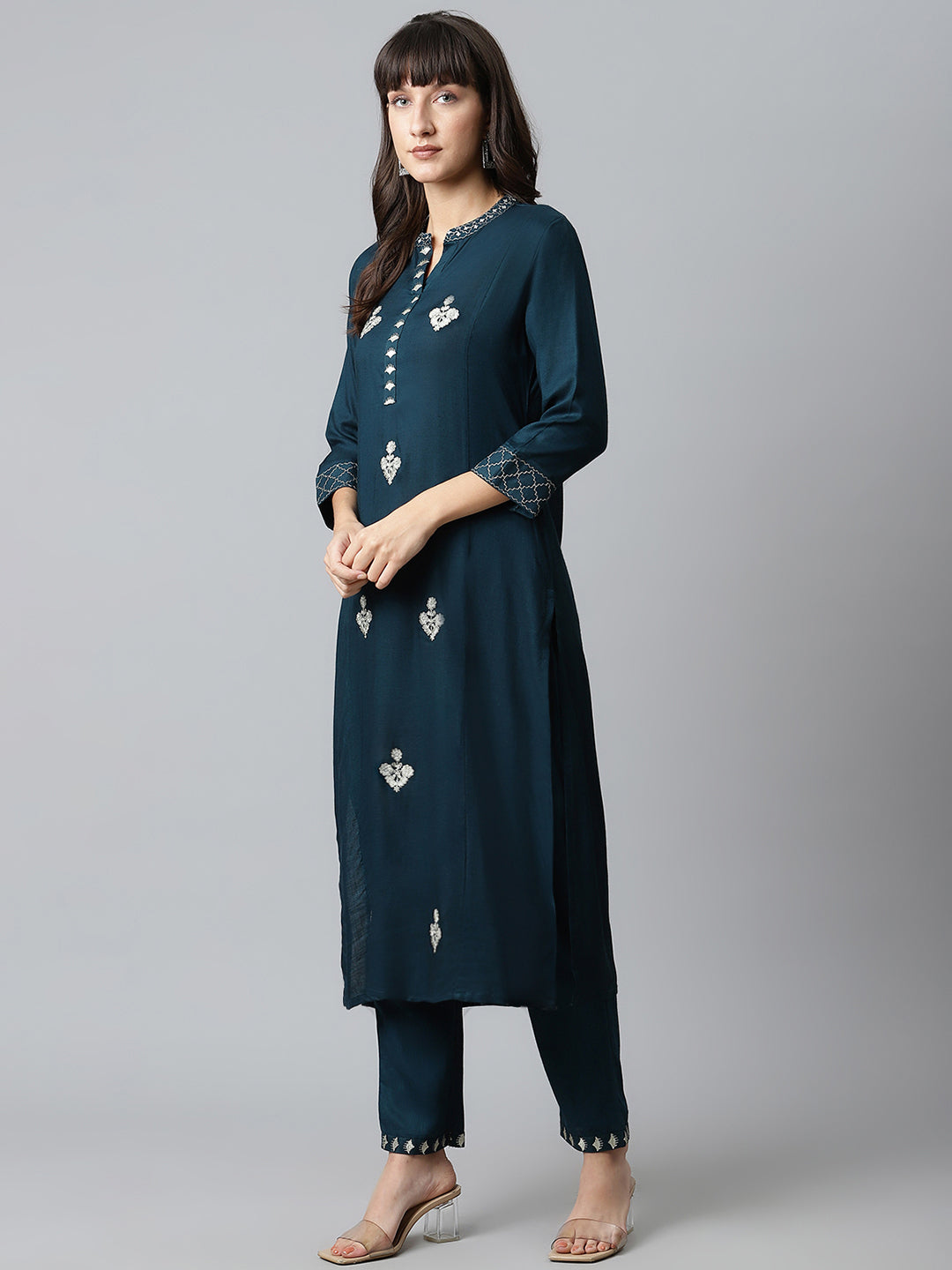 Wome Blue Embroidered Kurta with Trousers and Dupatta