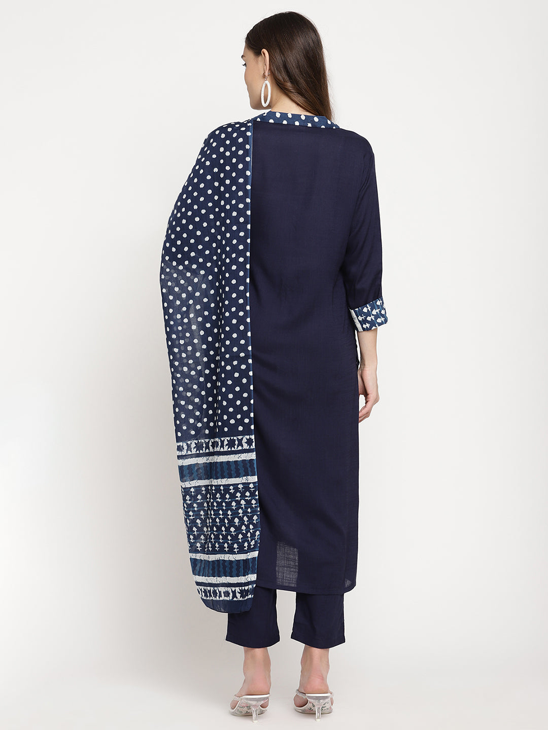 Sringam Indigo Blue Solid Kurta with Trousers and Dupatta