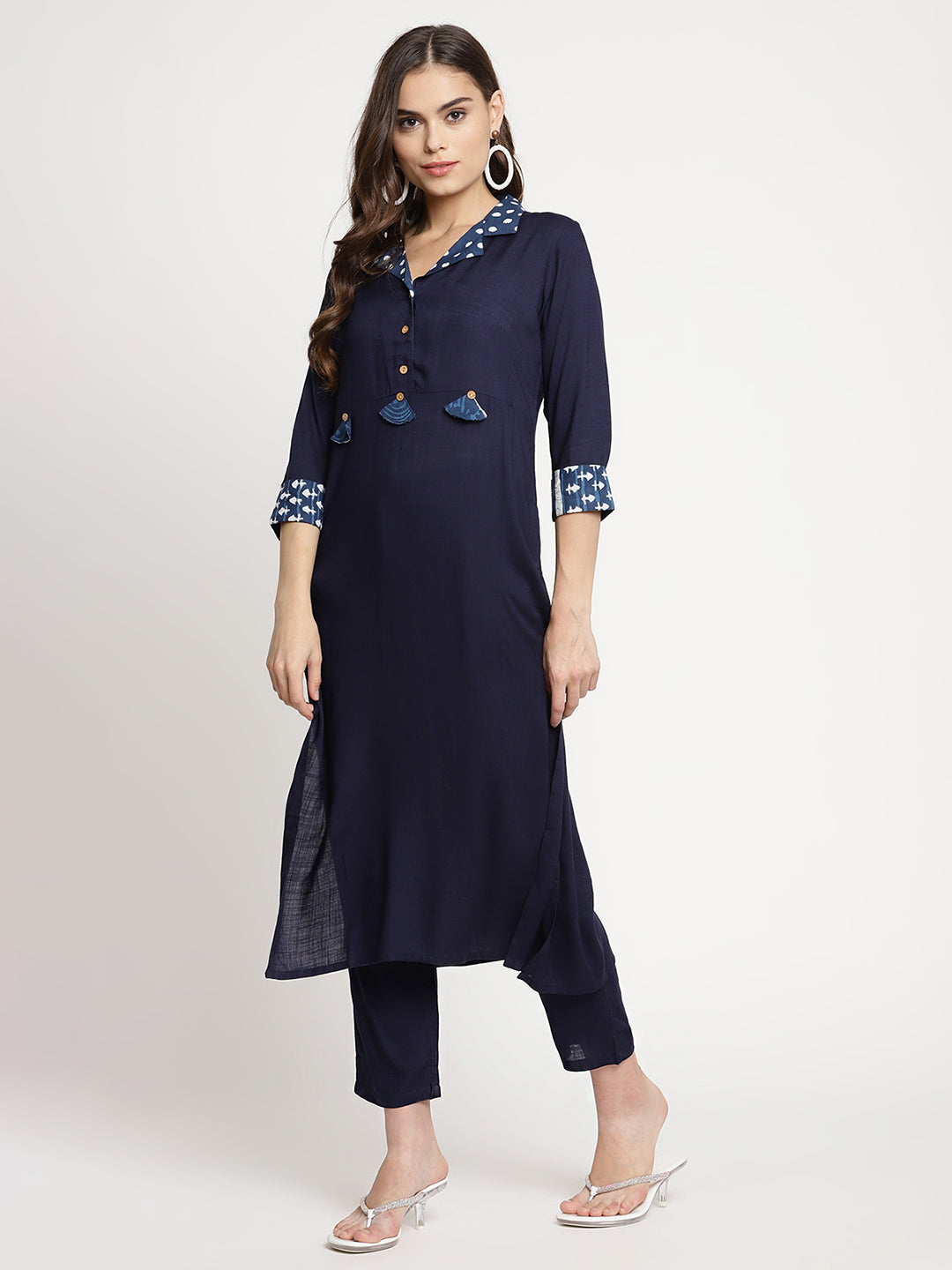 Sringam Indigo Blue Solid Kurta with Trousers and Dupatta