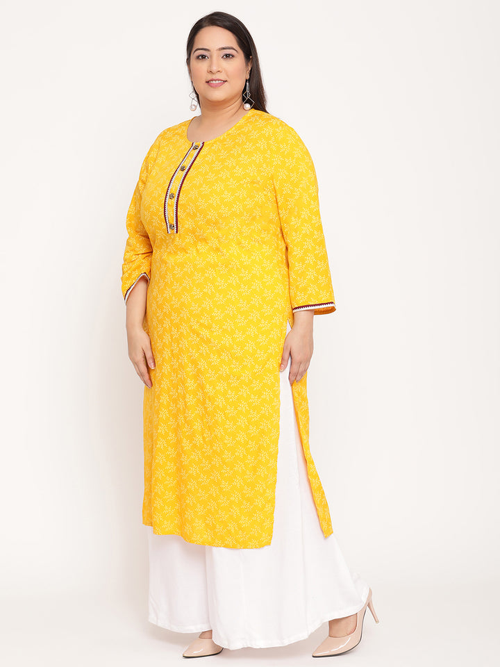 Yellow Printed Plus Size Kurta