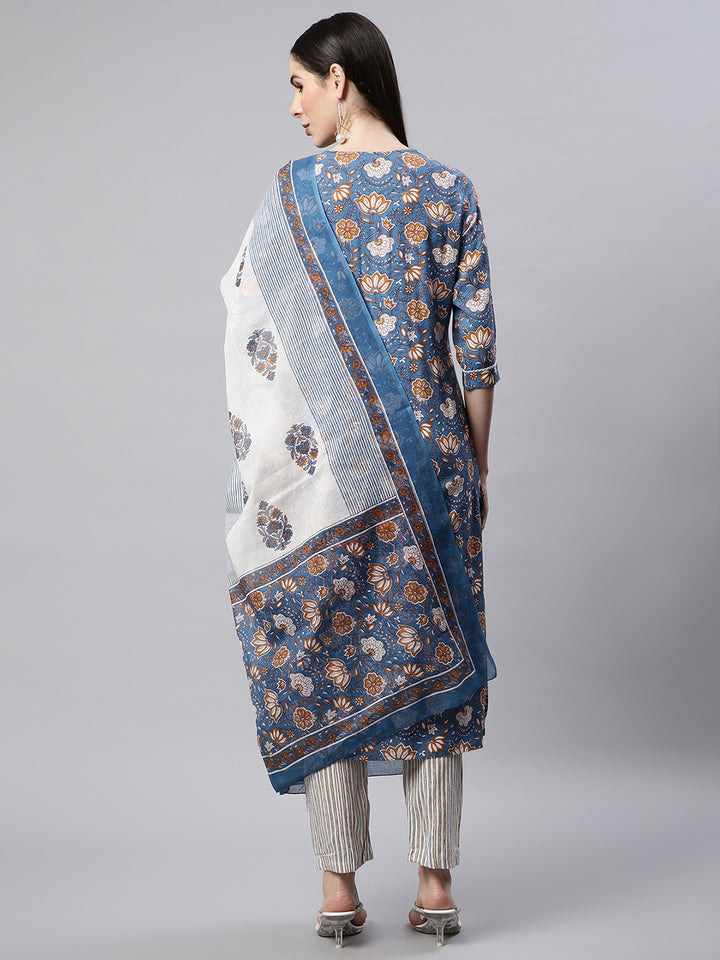 Women Blur Floral Print Kurta with Trousers and Dupatta