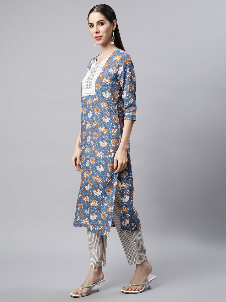 Women Blur Floral Print Kurta with Trousers and Dupatta