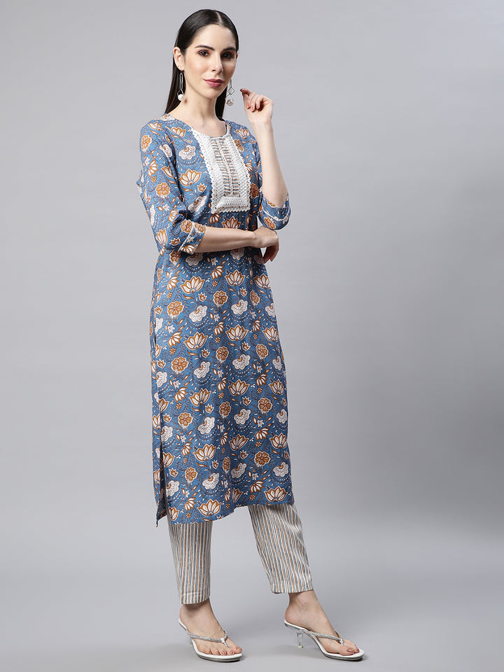 Women Blur Floral Print Kurta with Trousers and Dupatta