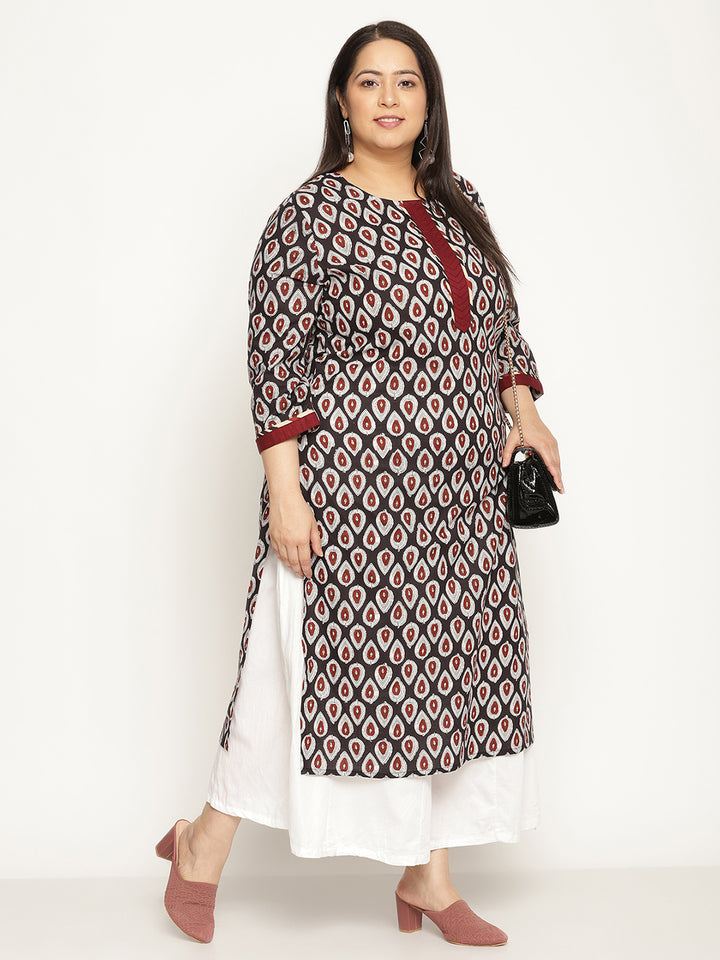 Women Black Printed Plus Size Kurta