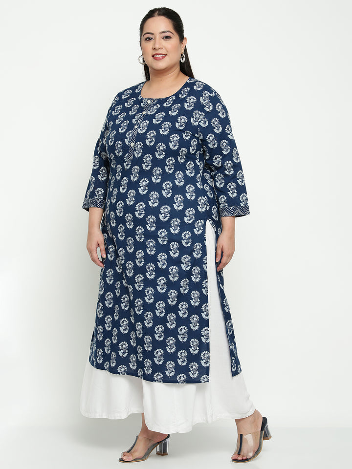 Women Blue Plus Size Kurta