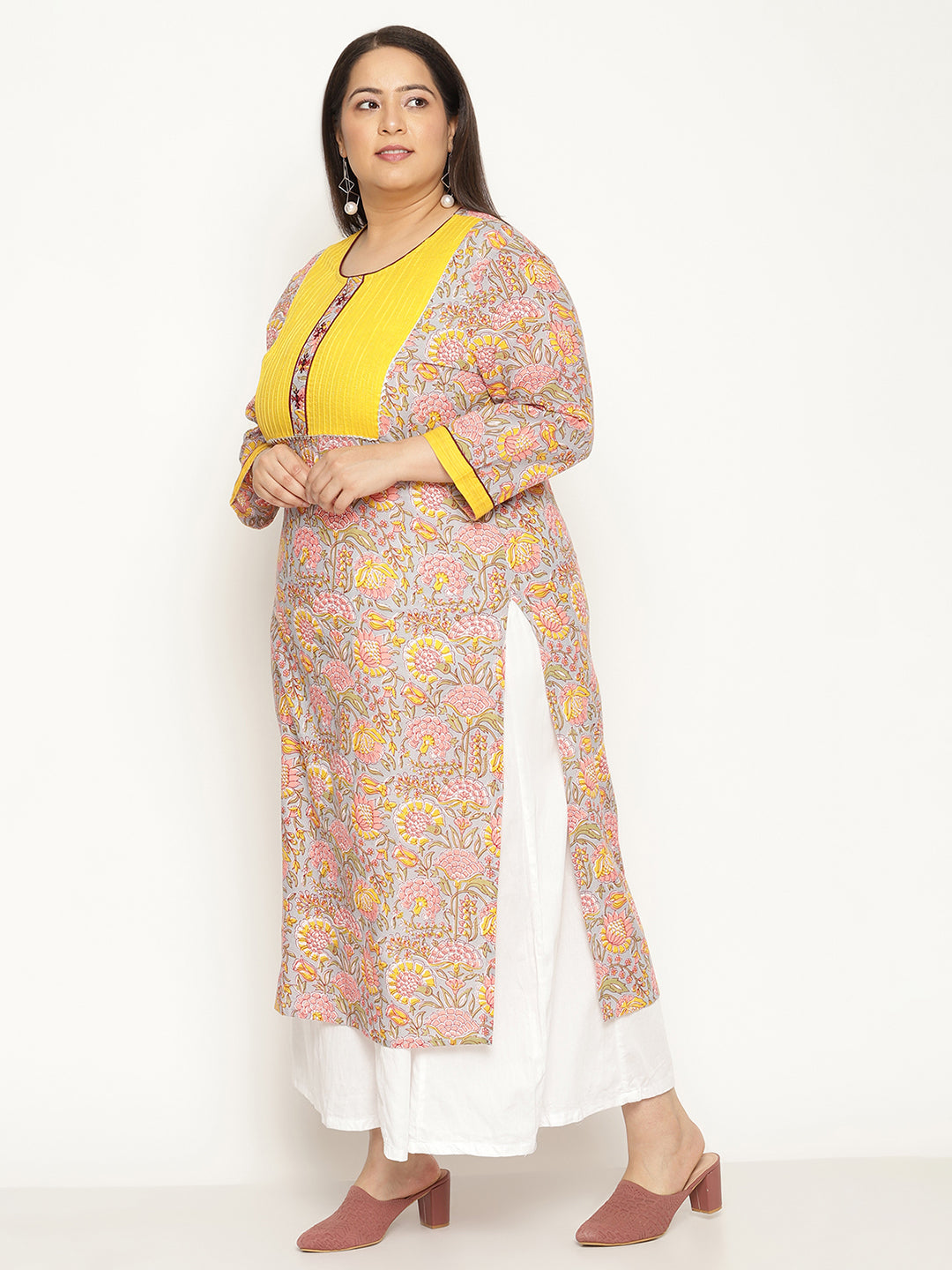 Women Multicolour Printed and Yoke Detailing Plus Size Kurta