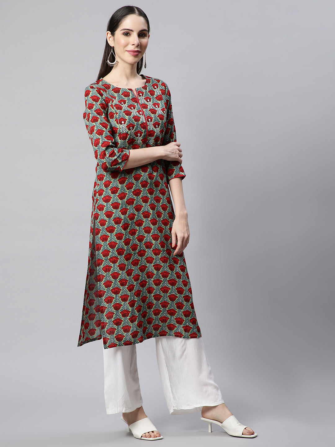 Green Floral Printed Kurta