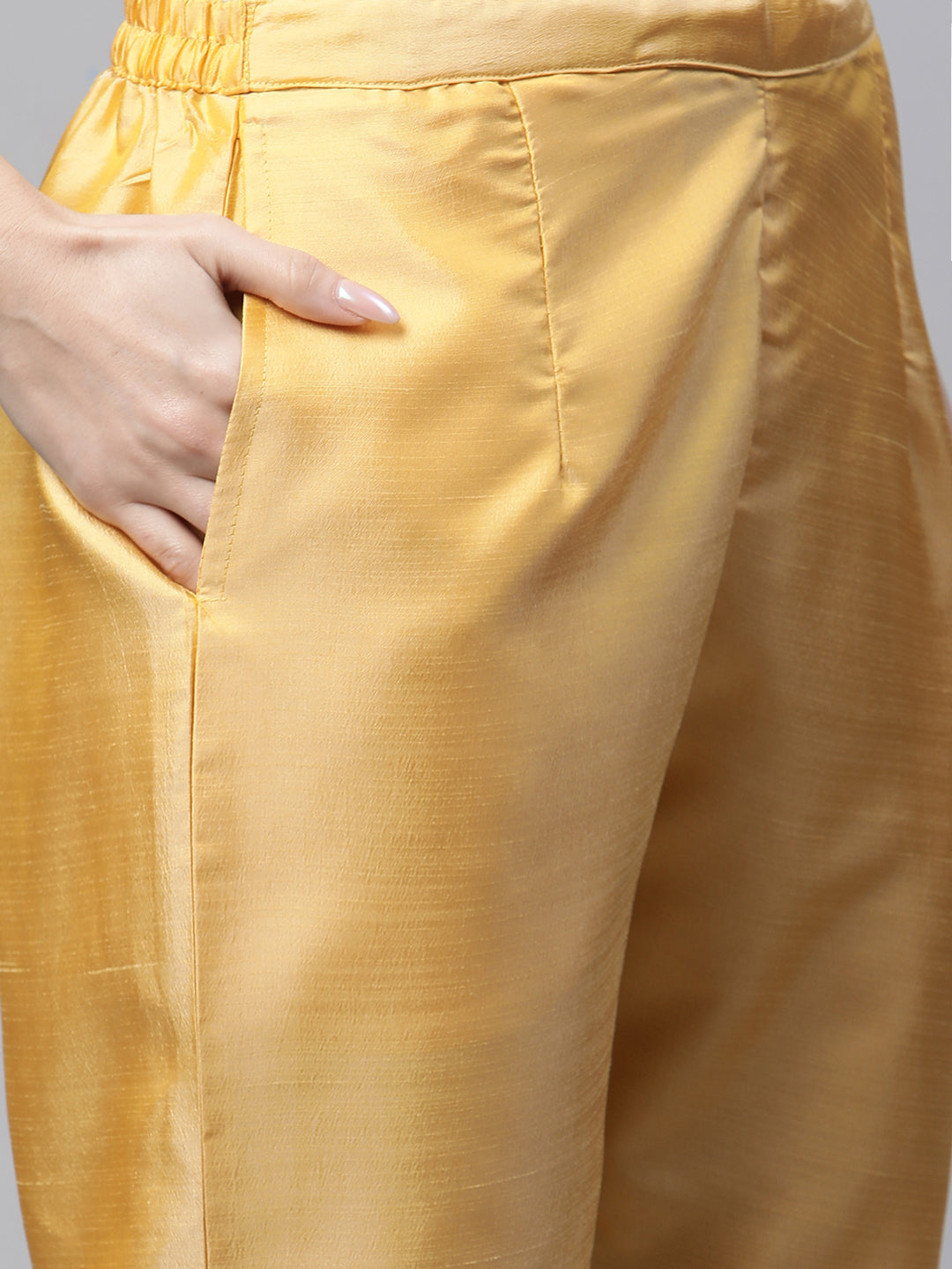 Womens Yellow Solid Embroidered Kurta with Trouser