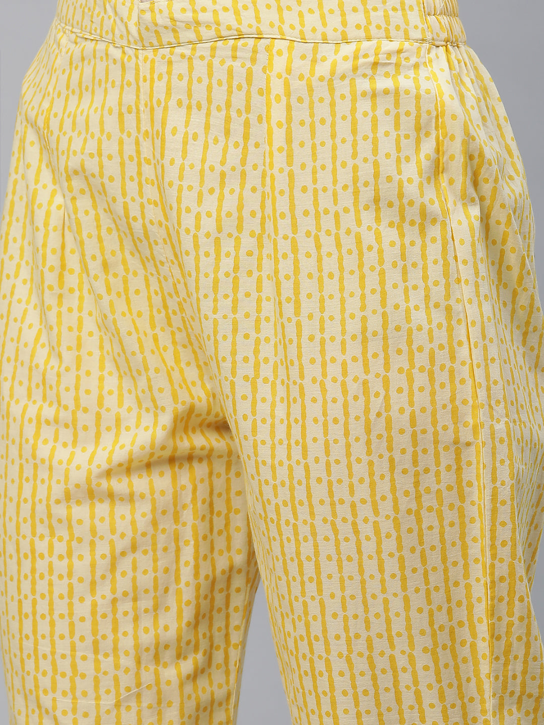 Women Mustard Yellow Pure Cotton Hand Detailing Kurta with Trousers and Dupatta