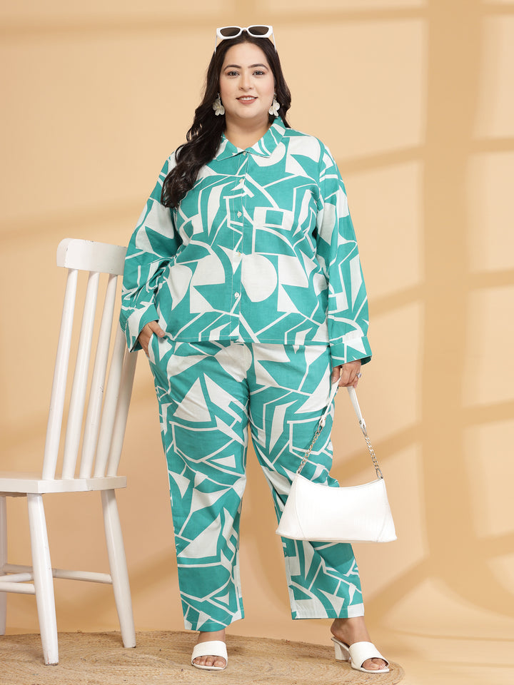 women Green Printed Plus Size Co-ord Set-SC438PL-CO