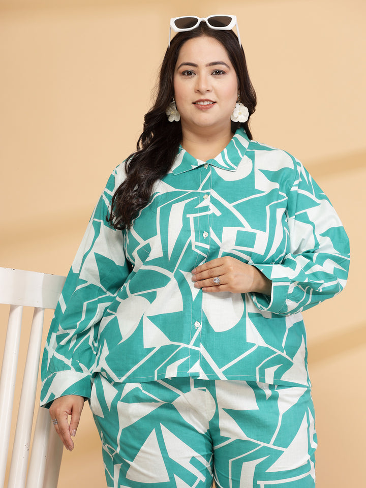 women Green Printed Plus Size Co-ord Set-SC438PL-CO