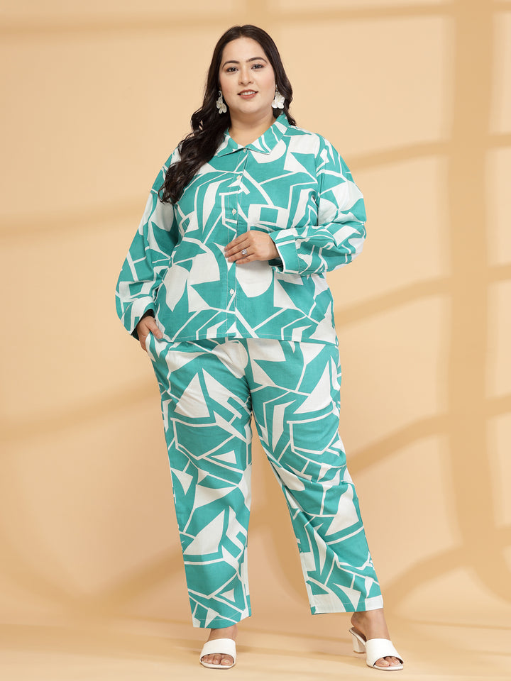 women Green Printed Plus Size Co-ord Set-SC438PL-CO