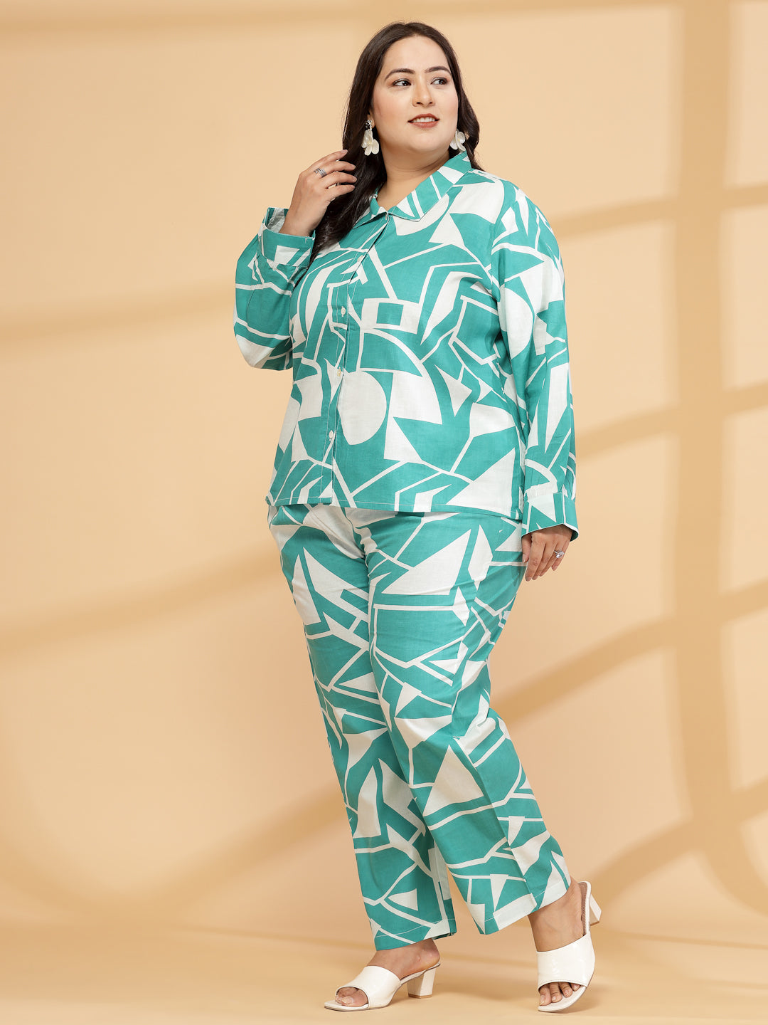 women Green Printed Plus Size Co-ord Set-SC438PL-CO