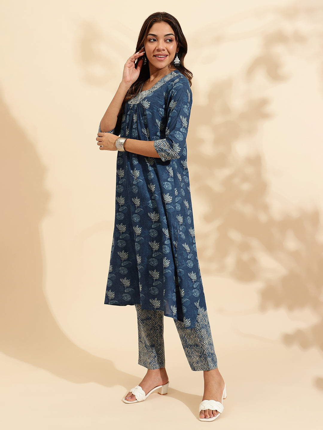 Women Blue Printed Regular size Kurta Set-SC443-CB