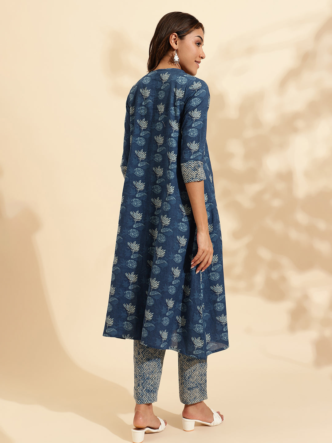 Women Blue Printed Regular size Kurta Set-SC443-CB