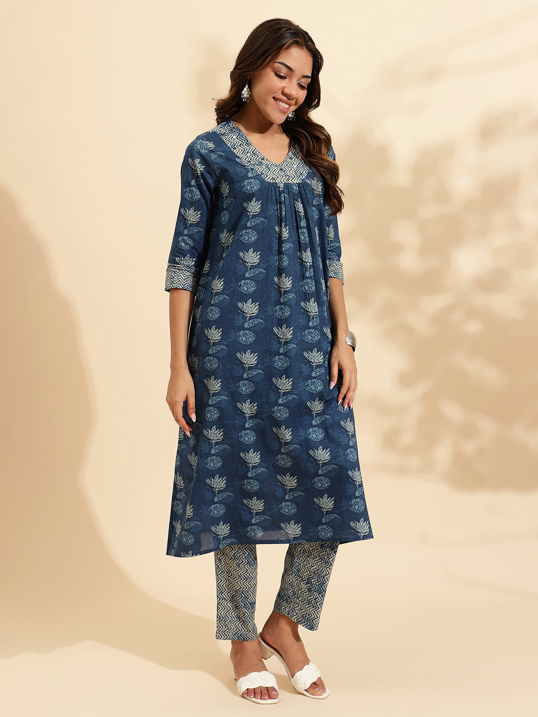 Women Blue Printed Regular size Kurta Set-SC443-CB